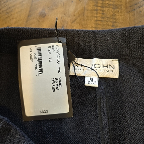 St John Black Fit Flare Elastic Waist Wool Blend Skirt 12 - Picture 5 of 5